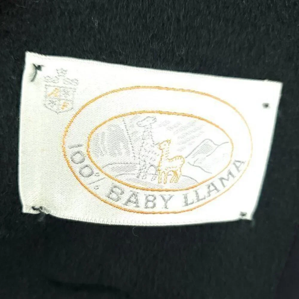 Vintage 100% Baby Llama Pea Coat 10/L Black